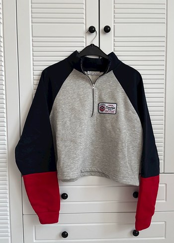Defacto Gri Baskılı Fermuarlı Mini Sweatshirt