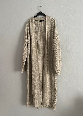 Bej Uzun Örme Yün Hırka - Görsel 4