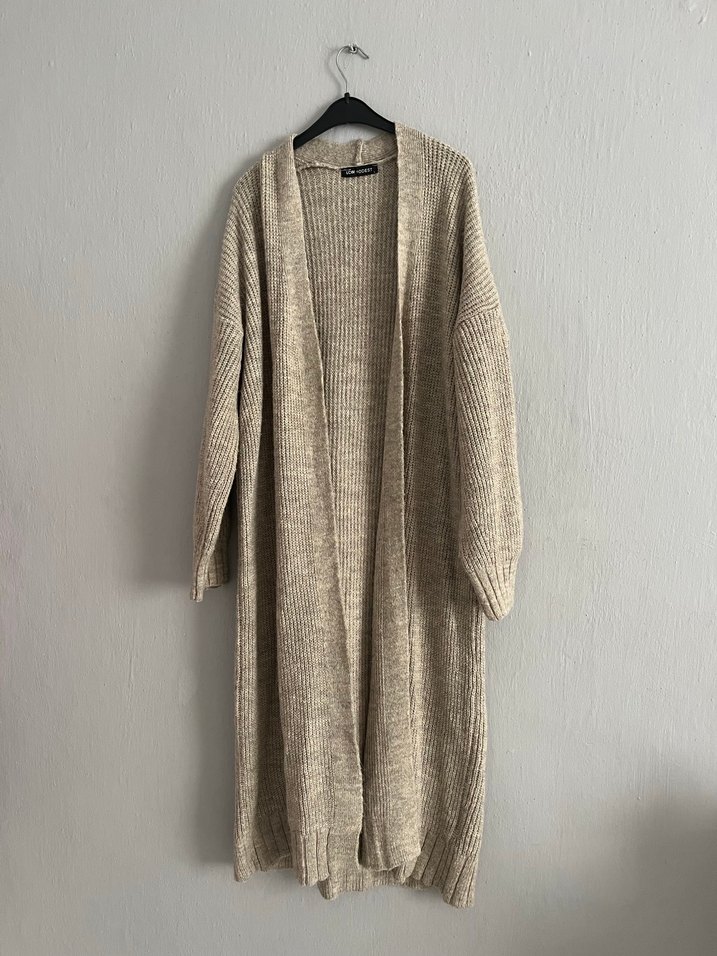 Bej Uzun Örme Yün Hırka - Görsel 4