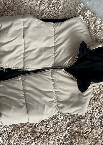 Siyah Yüksek Yakalı çift taraflı yelek mont - Görsel 2