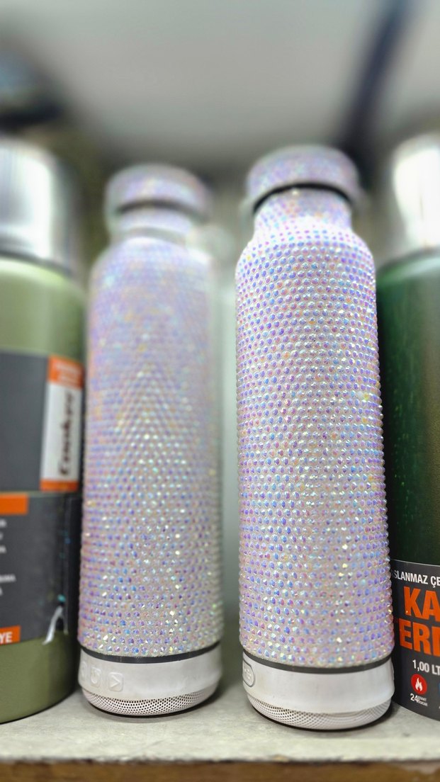 Renkli Taşlı & Bluetooth höparlörlü termos - Görsel 3