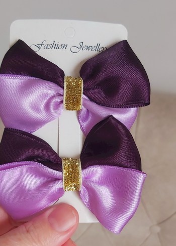 Mor Parlak Fiyonk Saç Tokası Seti - Görsel 2