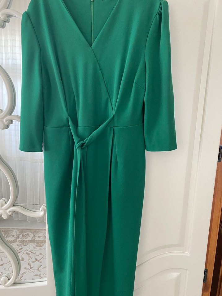 Yeşil Drapeli Uzun Kadın Elbise - Görsel 2