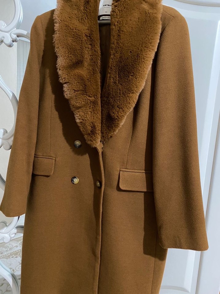 Kahverengi Kürklü Kadın Midi Kaban - Görsel 2