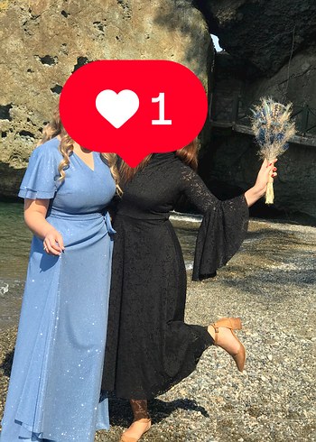 Mavi V Yaka Midi Mezuniyet Elbisesi - Görsel 2