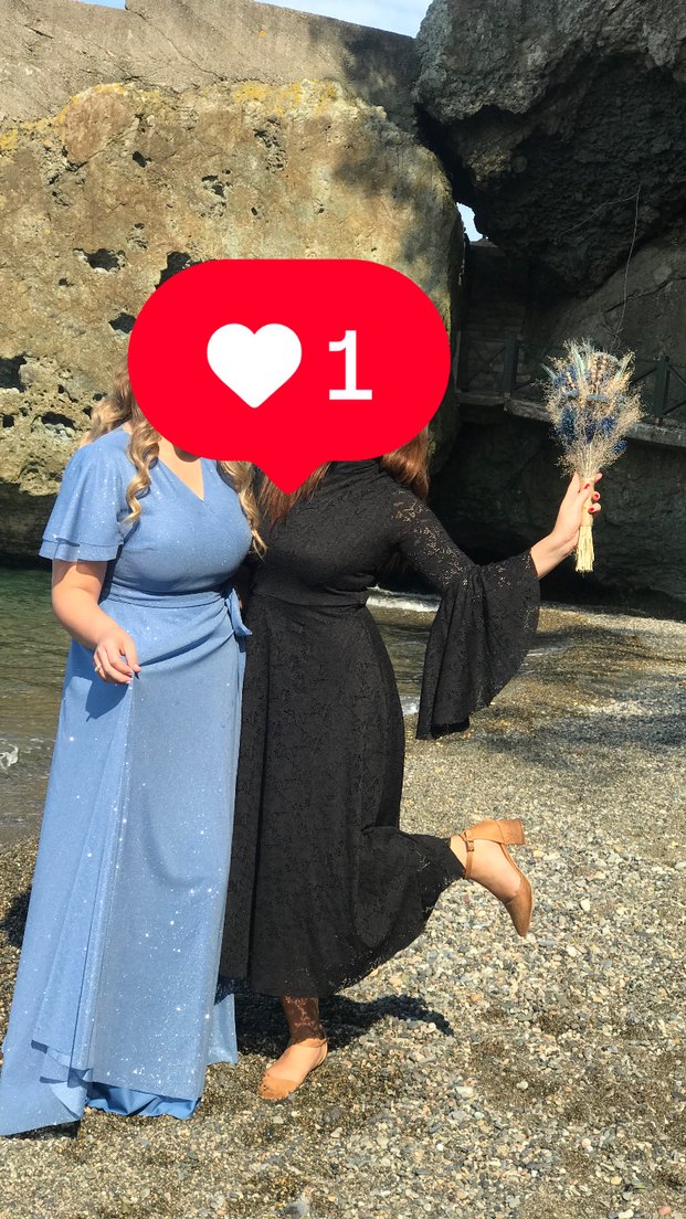 Mavi V Yaka Midi Mezuniyet Elbisesi - Görsel 2