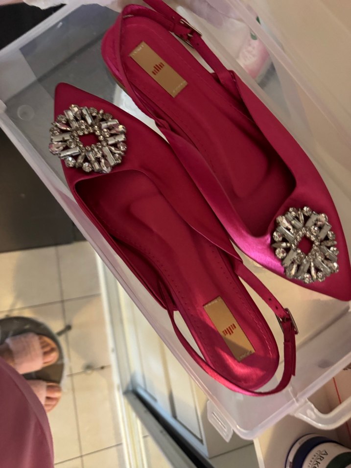 Pembe Saten Tokalı Dolgu Topuklu Abiye Ayakkabı - Görsel 3