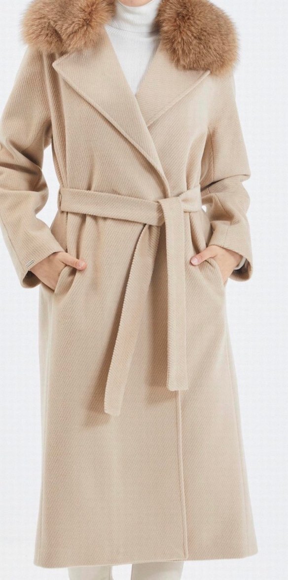 Klasik Bej Kadın Uzun Kürklü Kaban - Görsel 2