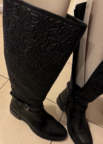 Kadın Siyah Desenli Deri Dizüstü Tokalı Botlar elle marka - Görsel 2