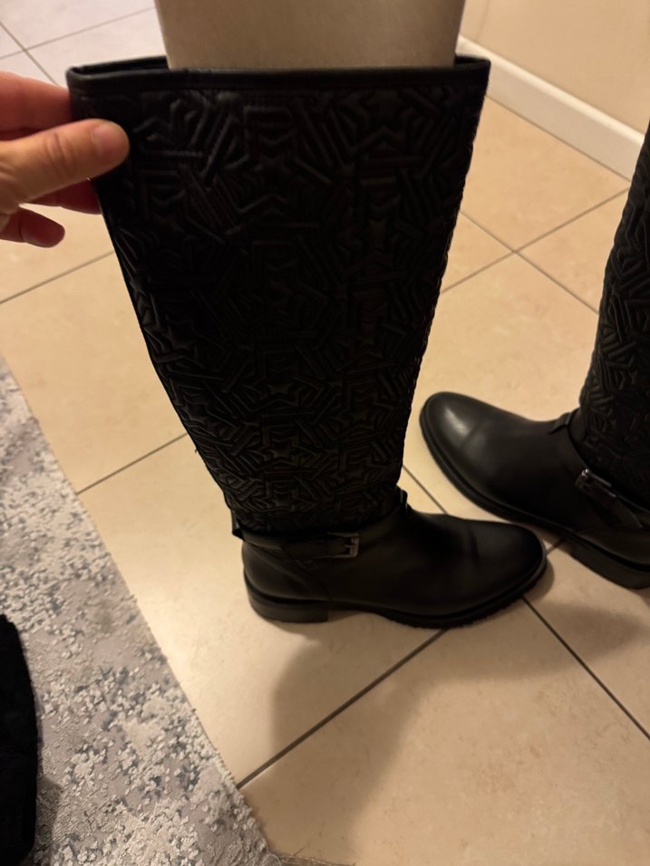 Kadın Siyah Desenli Deri Dizüstü Tokalı Botlar elle marka - Görsel 4