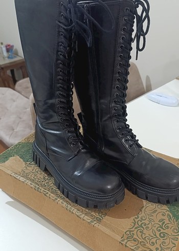 Diğer Siyah Deri Kadın Dizüstü Goth Botlar