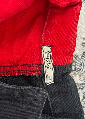 s Beden Kadın Kırmızı-Siyah Denim Ceket, Düğmeli, Gevşek Kesim