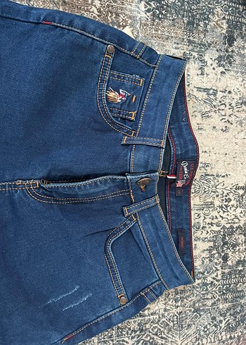 U.S Polo Assn. Kadın Lacivert Tie-Dye Kemerli Denim Pantolon