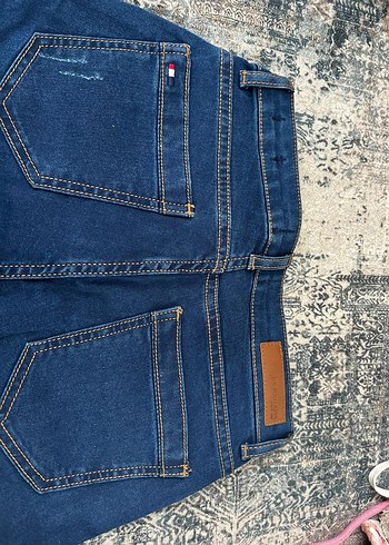s Beden Kadın Lacivert Tie-Dye Kemerli Denim Pantolon