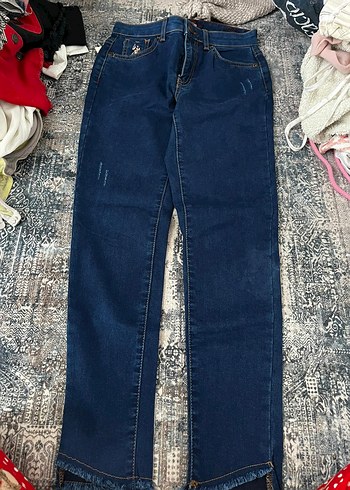 Kadın Lacivert Tie-Dye Kemerli Denim Pantolon