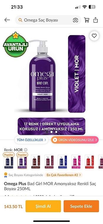 omega plus mor saç boyası