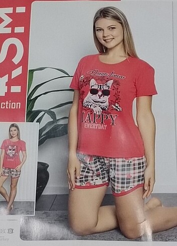 Yüzde yüz PAMUK Kadın Şortlu Pijama Takımı