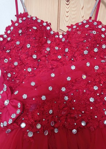 Kırmızı Payetli Uzun Askılı Abiye Elbise - Görsel 4