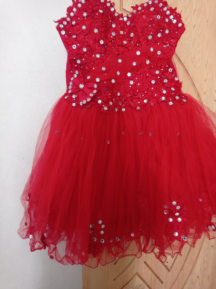 Kırmızı Payetli Uzun Askılı Abiye Elbise - Görsel 2