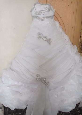 Beyaz Straplez Uzun Prenses Gelinlik - Görsel 2