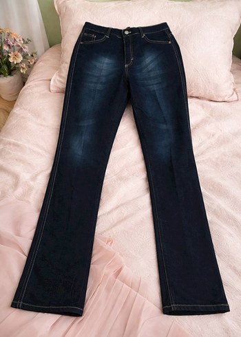 Kadın Lacivert Baskılı Midi Kot Pantolon - Görsel 2