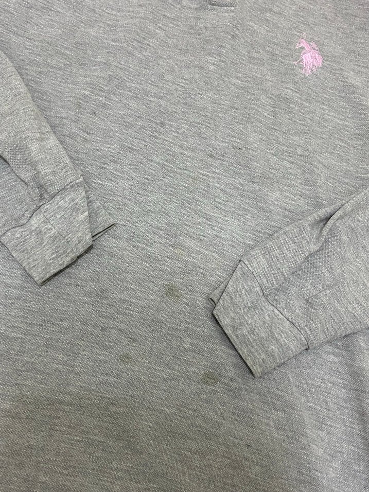 Gri Uzun Kollu unisex  Polo Tişört - Görsel 3