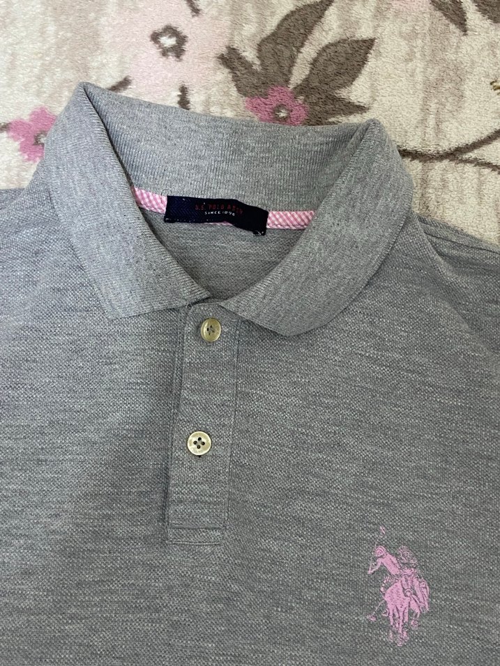 Gri Uzun Kollu unisex  Polo Tişört - Görsel 2