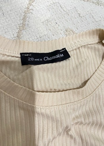 Bej Kısa Kollu Fitilli Triko Tişört - Görsel 3