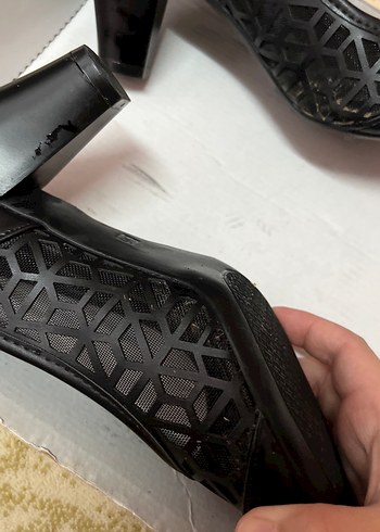 Siyah Bağcıklı Kadın Dolgu Topuk Stiletto - Görsel 4