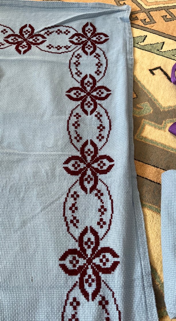 Mavi Nakışlı El Yapımı Minder Örtüsü - Görsel 2