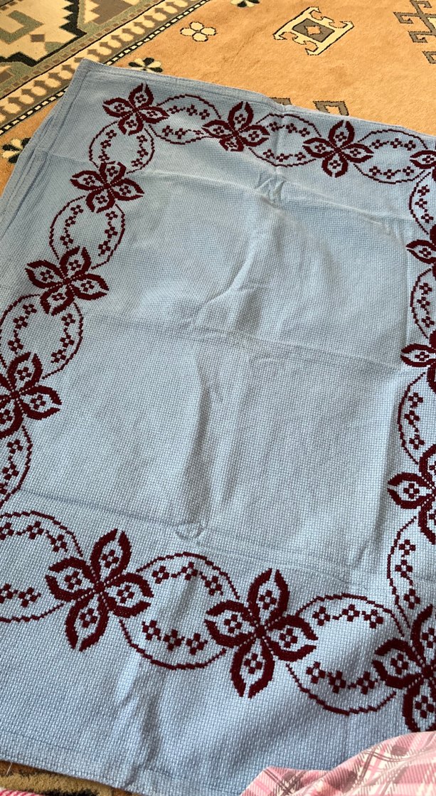 Mavi Nakışlı El Yapımı Minder Örtüsü - Görsel 3
