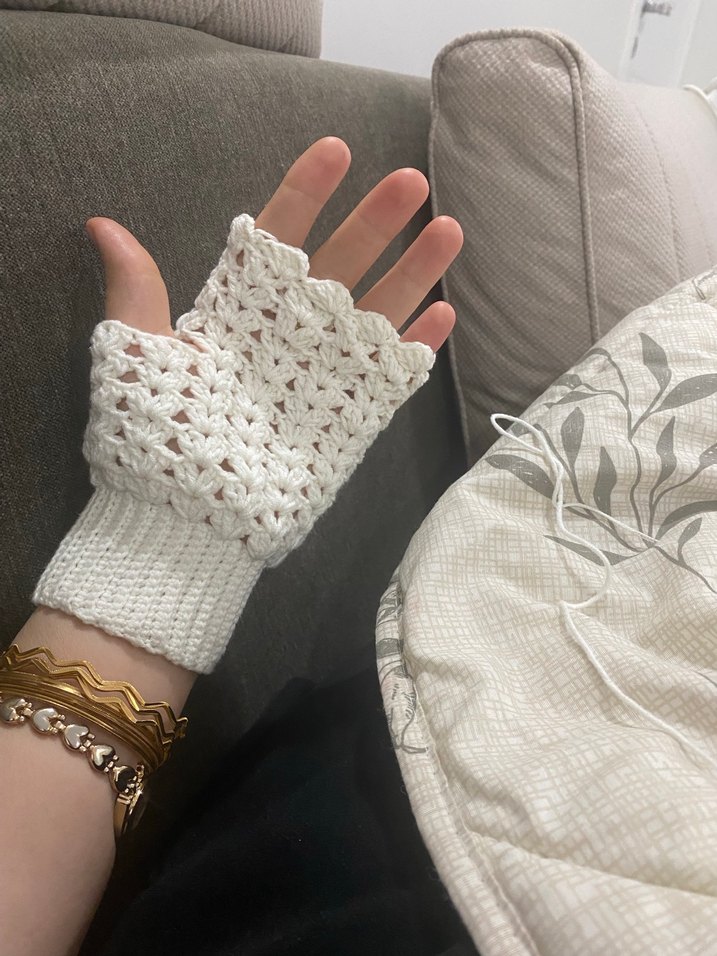 Bohem Örgü Kadın Eldiveni Beyaz - Görsel 2