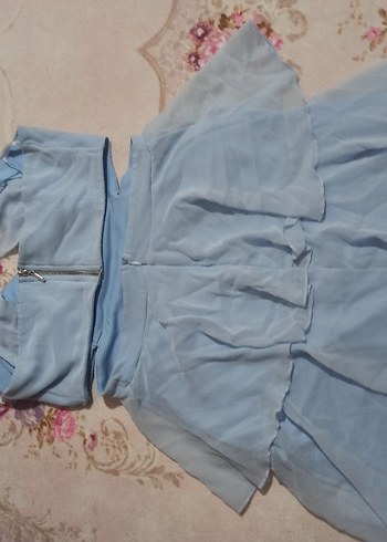 s Beden Bebe Mavisi Mini Kadın Elbise + Bebe Mavisi Topuklu Ayakkabı