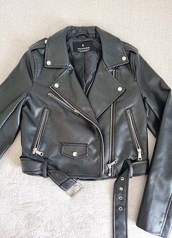 Stradivarius Kemerli Deri Biker Ceket