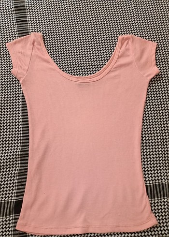 Diğer Pastel Pembe Kayık Yaka Tişört