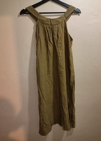 Salaş Kesim Kolsuz Keten Midi Elbise - Görsel 2