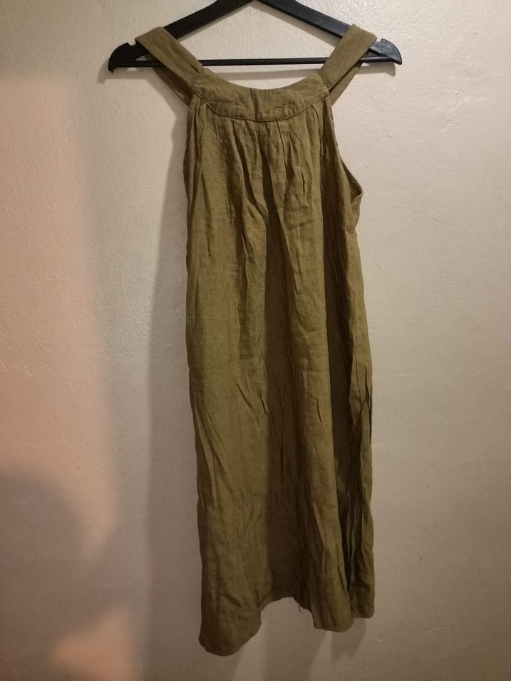 Salaş Kesim Kolsuz Keten Midi Elbise - Görsel 2