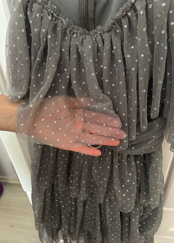 Gri Puantiyeli Kız Elbise - Görsel 6