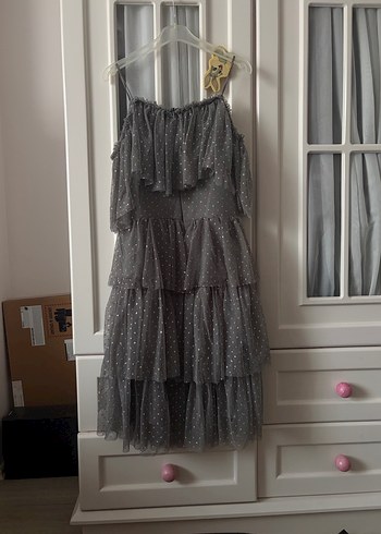 Gri Puantiyeli Kız Elbise - Görsel 4