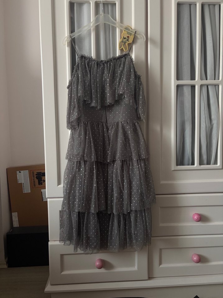 Gri Puantiyeli Kız Elbise - Görsel 4