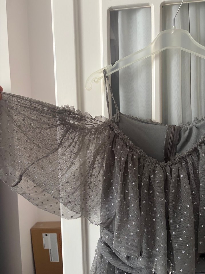 Gri Puantiyeli Kız Elbise - Görsel 3