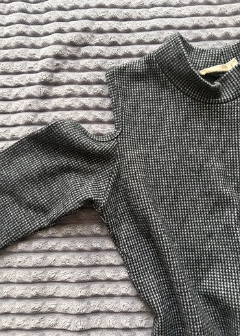 Gri Yarım Kollu Yüksek Yakalı Triko Elbise - Görsel 2