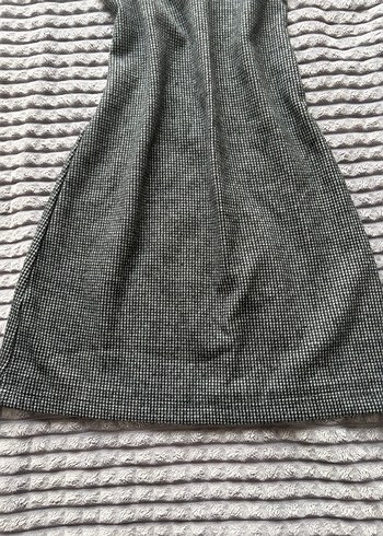 Gri Yarım Kollu Yüksek Yakalı Triko Elbise - Görsel 3