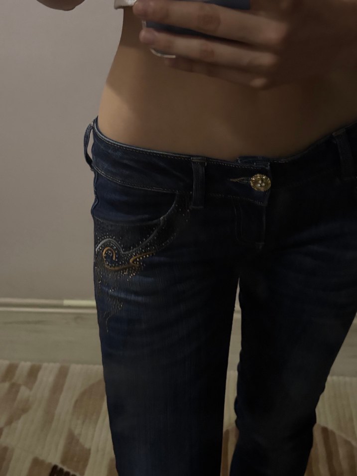 Kadın Lacivert İşlemeli Vintage Pantolon - Görsel 3