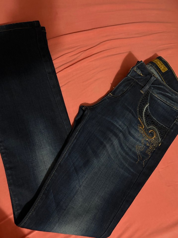 Kadın Lacivert İşlemeli Vintage Pantolon - Görsel 5