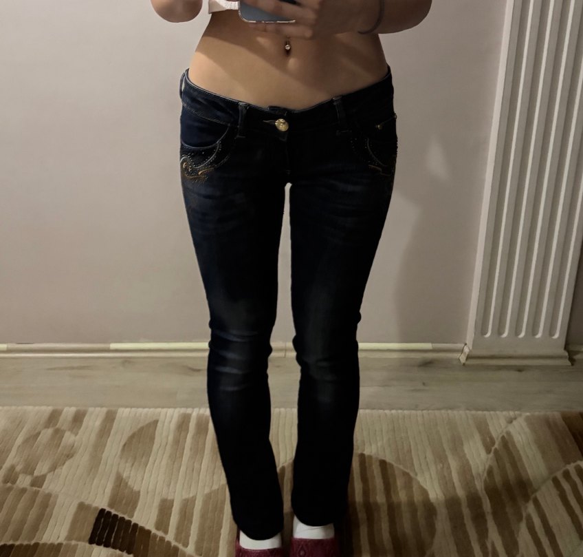 Kadın Lacivert İşlemeli Vintage Pantolon - Görsel 2