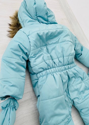 Turkuaz Bebek Kız Bebek Tulum Kürklü Kapüşonlu - Görsel 4