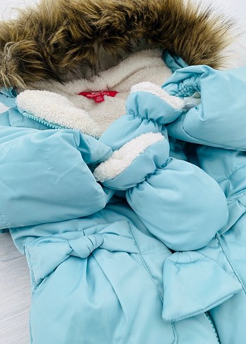 Turkuaz Bebek Kız Bebek Tulum Kürklü Kapüşonlu - Görsel 3