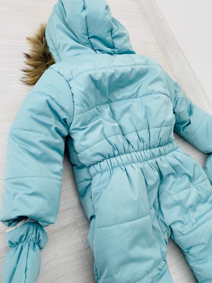 Turkuaz Bebek Kız Bebek Tulum Kürklü Kapüşonlu - Görsel 4