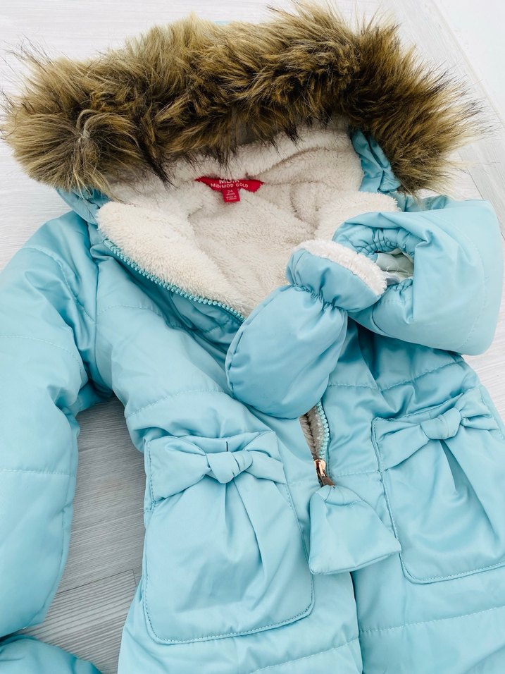 Turkuaz Bebek Kız Bebek Tulum Kürklü Kapüşonlu - Görsel 2